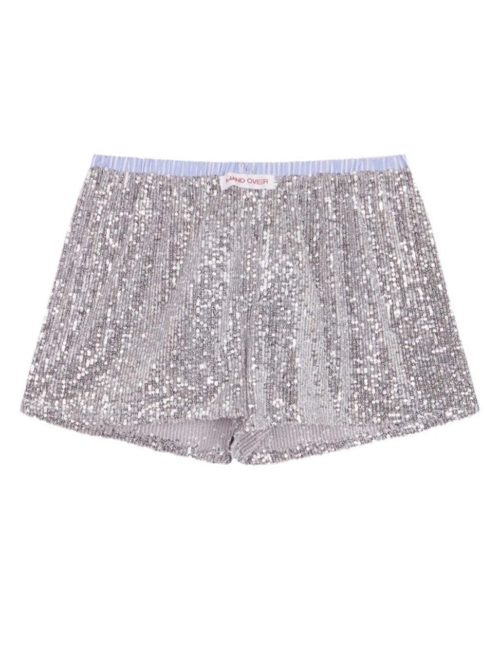 HANDOVER Silver Sequin Boxer Mini Shorts